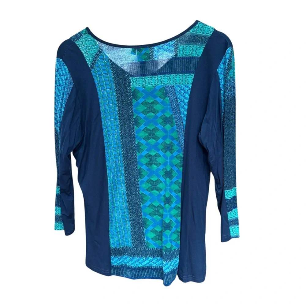 Parsley & Sage Tunic V-Neck Top Women’s M Teal & Navy 3/4 Sleeve Soft - Picture 1 of 6